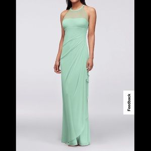 Sleeveless Long Mesh Dress with Illusion Neckline
